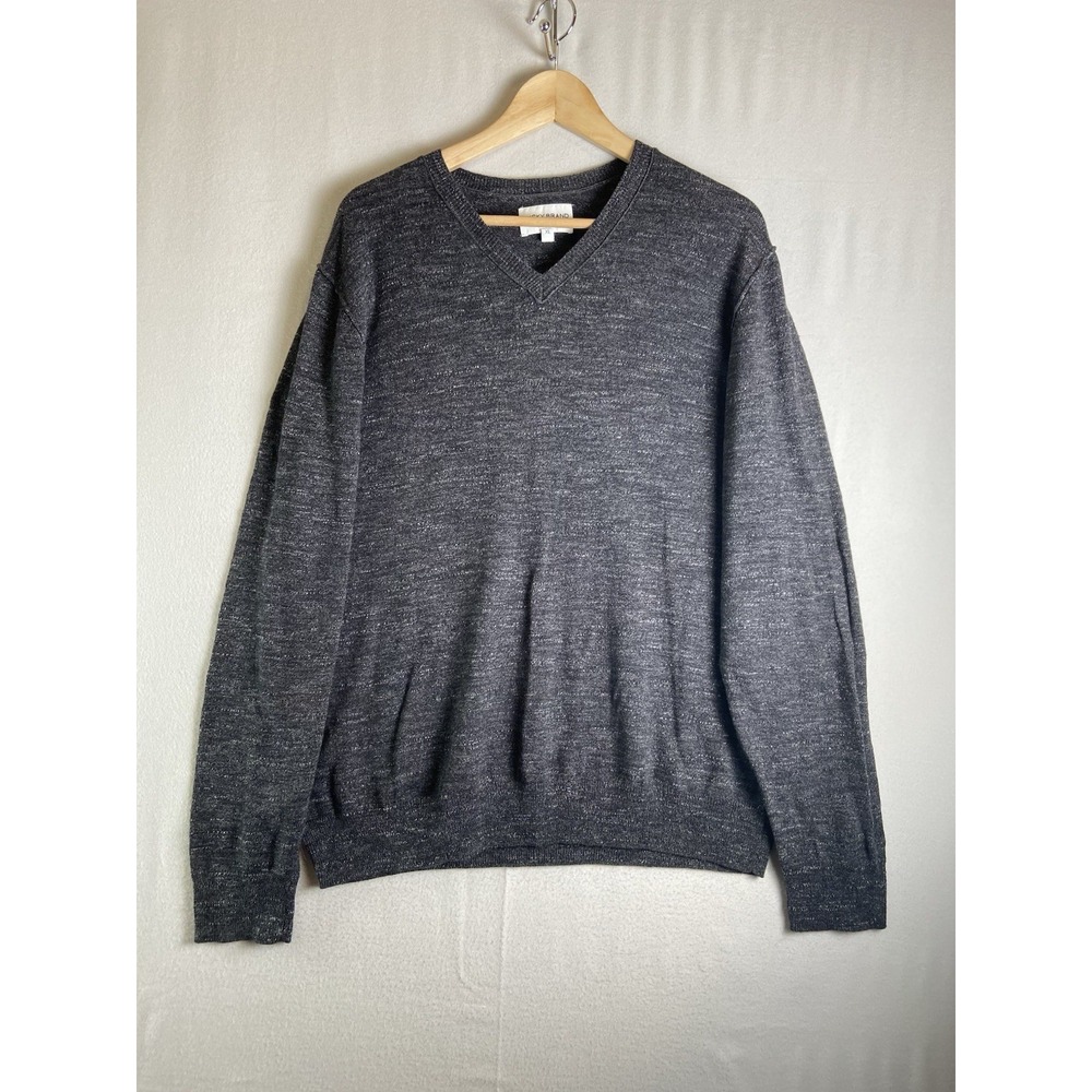 Lucky Brand Sweater Men XL  Gray V-Neck 100% Cotton Preppy Casual Lightweight